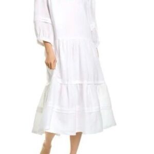 Tyler Boe White Linen Meghan Tiered Mid Length Dress size L